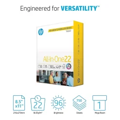 HP Multipurpose Paper<All-In-One22 8.5" x 11" Multipurpose Paper, 22 lbs., 96 Brightness, 750 Sheets/Ream (208850)