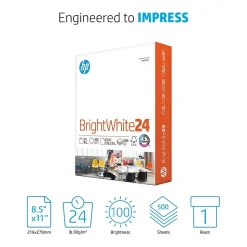 HP Large Quantity Paper<BrightWhite24 8.5" x 11" Inkjet Paper, 24 lbs., 100 Brightness, 500 Sheets/Ream (B1124)
