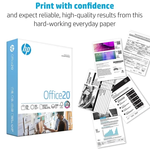 HP Copy Paper<Office20 8.5" x 11" Copy Paper, 20 lbs., 92 Brightness, 2500 Sheets/Carton (C8511C)