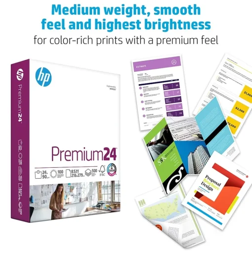 HP Multipurpose Paper<Premium24 8.5" x 11" Laser Paper, 24 lbs., 100 Brightness, 500 Sheets/Ream (J1124)