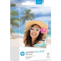 HP Photo Paper<Sprocket 3.5 x 4.25" Zink Sticky-Backed Photo Paper, 50 Sheets/Pack (IZ3X450)