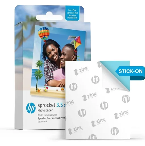 HP Photo Paper<Sprocket 3.5 x 4.25" Zink Sticky-Backed Photo Paper, 50 Sheets/Pack (IZ3X450)