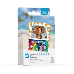 HP Photo Paper<Sprocket 3.5 x 4.25" Zink Sticky-Backed Photo Paper, 100 Sheets/Pack (IZ3X4100)