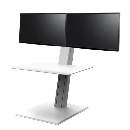 Humanscale Standing Desks<QuickStand Eco 28"W Manual Rectangular Adjustable Standing Portable Desk for Dual Monitors, White (QSE2DMW)