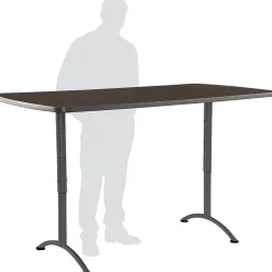 ICEBERG Standing Desks<Arc Adjustable Height Rectangular Conference Table, Walnut/Gray Legs, 30"-42"H x 72"W x 36"D