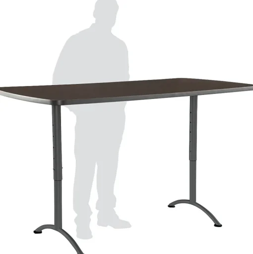 ICEBERG Standing Desks<Arc Adjustable Height Rectangular Conference Table, Walnut/Gray Legs, 30"-42"H x 72"W x 36"D
