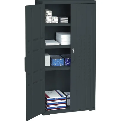 ICEBERG Storage Cabinets<® Officeworks® Polyethylene Storage Cabinet, Non-Assembled, 66Hx33Wx18D", Black