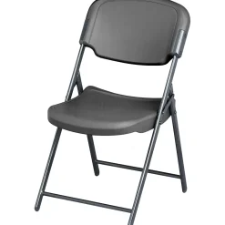 ICEBERG Folding & Stacking<Rough 'N Ready Folding Chairs, Plastic, Charcoal, Seat: 18 3/4"W x 21 1/2"D, Back: 18 3/4"W x 20 1/4"H