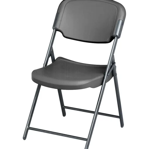 ICEBERG Folding & Stacking<Rough 'N Ready Folding Chairs, Plastic, Charcoal, Seat: 18 3/4"W x 21 1/2"D, Back: 18 3/4"W x 20 1/4"H