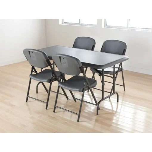 ICEBERG Folding & Stacking<Rough 'N Ready Folding Chairs, Plastic, Charcoal, Seat: 18 3/4"W x 21 1/2"D, Back: 18 3/4"W x 20 1/4"H