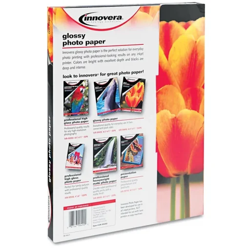 Innovera Photo Paper<Glossy Photo Paper, 8.5" x 11", 100 Sheets/Pack (IVR99490)