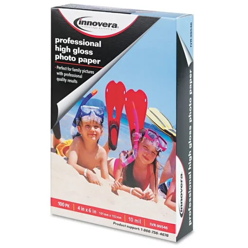Innovera Photo Paper<Glossy Photo Paper, 4" x 6", 100 Sheets/Pack (IVR99546)