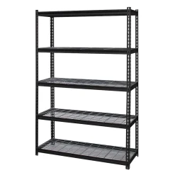 Iron Horse Shelving<2300 lb. Wire Rivet Series 5-Shelf Metal/Wire Deck Shelving Unit, 48"W, Black (22131)