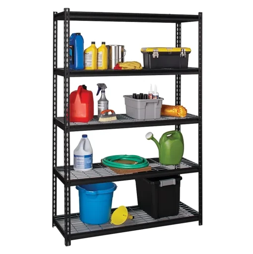 Iron Horse Shelving<2300 lb. Wire Rivet Series 5-Shelf Metal/Wire Deck Shelving Unit, 48"W, Black (22131)