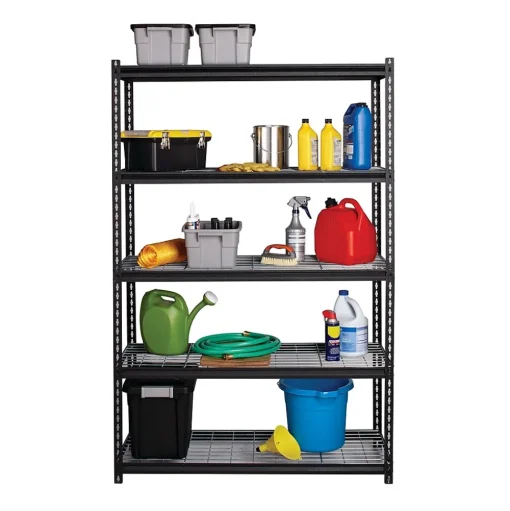 Iron Horse Shelving<2300 lb. Wire Rivet Series 5-Shelf Metal/Wire Deck Shelving Unit, 48"W, Black (22131)