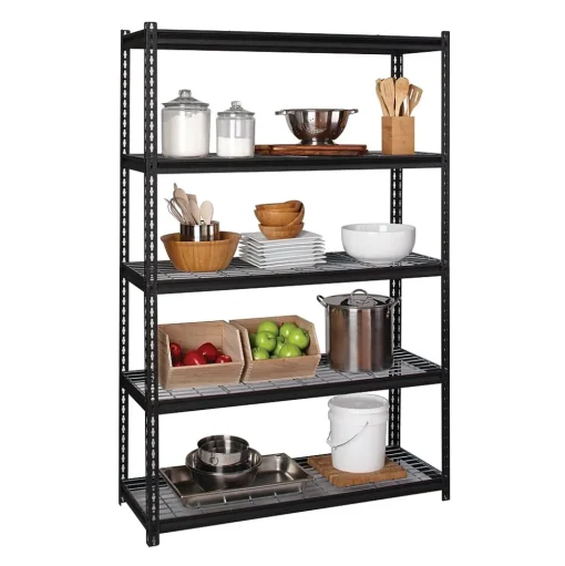 Iron Horse Shelving<2300 lb. Wire Rivet Series 5-Shelf Metal/Wire Deck Shelving Unit, 48"W, Black (22131)
