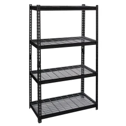 Iron Horse Shelving<2300 lb. Wire Rivet Series 4-Shelf Metal/Wire Deck Shelving Unit, 36"W, Black (22129)