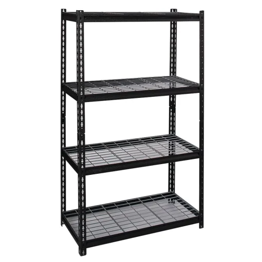 Iron Horse Shelving<2300 lb. Wire Rivet Series 4-Shelf Metal/Wire Deck Shelving Unit, 36"W, Black (22129)