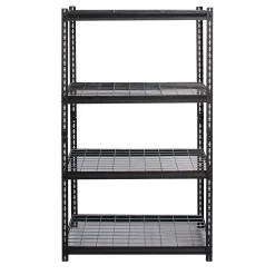Iron Horse Shelving<2300 lb. Wire Rivet Series 4-Shelf Metal/Wire Deck Shelving Unit, 36"W, Black (22129)