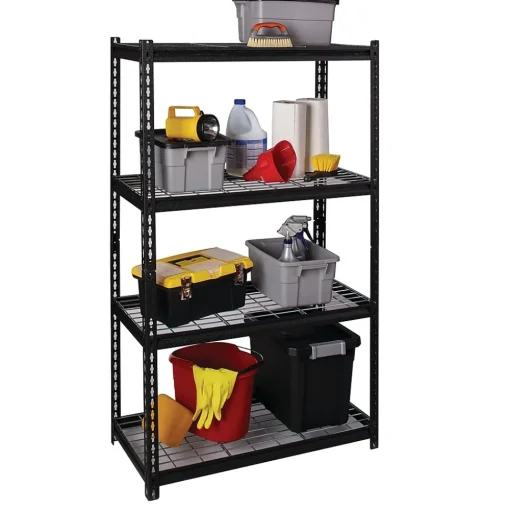 Iron Horse Shelving<2300 lb. Wire Rivet Series 4-Shelf Metal/Wire Deck Shelving Unit, 36"W, Black (22129)