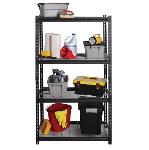 Iron Horse Shelving<2300 lb. Wire Rivet Series 4-Shelf Metal/Wire Deck Shelving Unit, 36"W, Black (22129)