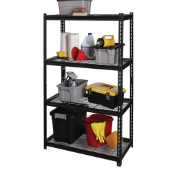 Iron Horse Shelving<2300 lb. Wire Rivet Series 4-Shelf Metal/Wire Deck Shelving Unit, 36"W, Black (22129)