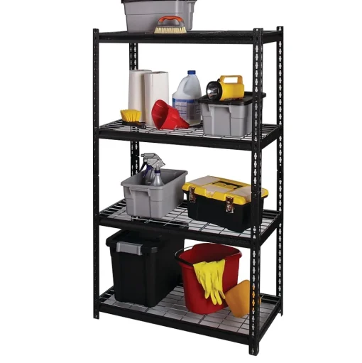 Iron Horse Shelving<2300 lb. Wire Rivet Series 4-Shelf Metal/Wire Deck Shelving Unit, 36"W, Black (22129)
