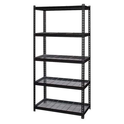 Iron Horse Shelving<2300 lb. Wire Rivet Series 5-Shelf Metal/Wire Deck Shelving Unit, 36"W, Black (22130)