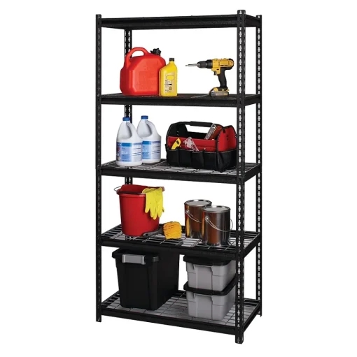 Iron Horse Shelving<2300 lb. Wire Rivet Series 5-Shelf Metal/Wire Deck Shelving Unit, 36"W, Black (22130)