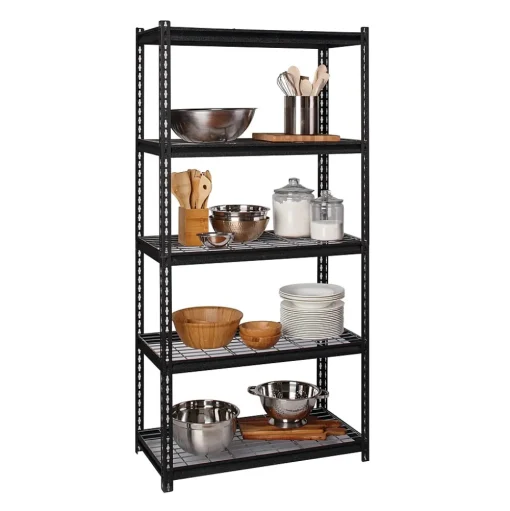Iron Horse Shelving<2300 lb. Wire Rivet Series 5-Shelf Metal/Wire Deck Shelving Unit, 36"W, Black (22130)