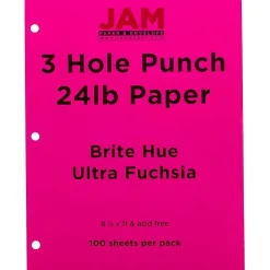 JAM Paper Multipurpose Paper<3 Hole Punch 24lb Colored Paper, 8.5 x 11, Ultra Fuchsia Pink, 100 Sheets/Pack (354428163)
