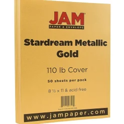 JAM Paper Card Stock<110 lb. Cardstock Paper, 8.5" x 11", Gold Stardream, 50 Sheets/Pack (173SD8511GO285)