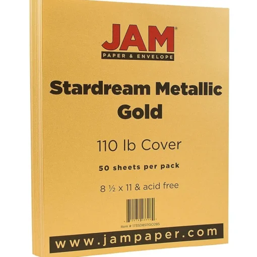 JAM Paper Card Stock<110 lb. Cardstock Paper, 8.5" x 11", Gold Stardream, 50 Sheets/Pack (173SD8511GO285)