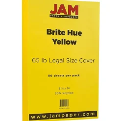 JAM Paper Card Stock<65 lb. Cardstock Paper, 8.5" x 14", Brite Hue Yellow, 50 Sheets/Pack (16730930)