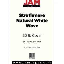 JAM Paper Card Stock<80 lb. Cardstock Paper, 8.5" x 14", Natural White, 50 Sheets/Pack (17428899)