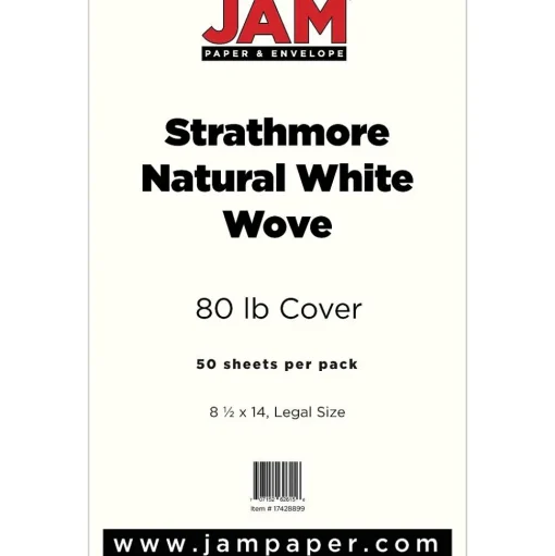 JAM Paper Card Stock<80 lb. Cardstock Paper, 8.5" x 14", Natural White, 50 Sheets/Pack (17428899)