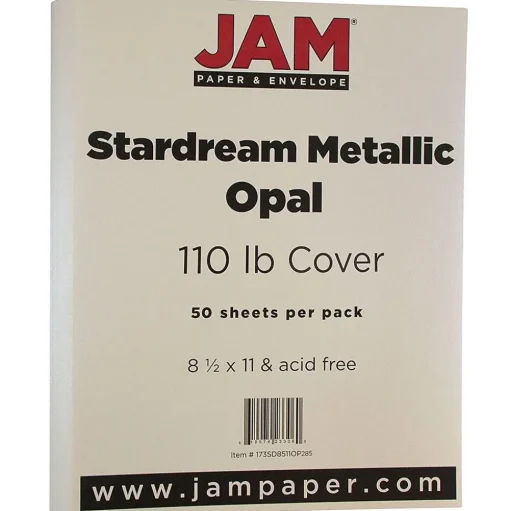 JAM Paper Card Stock<110 lb. Cardstock Paper, 8.5" x 11", Opal Ivory Stardream, 50 Sheets/Pack (173SD8511OP285)