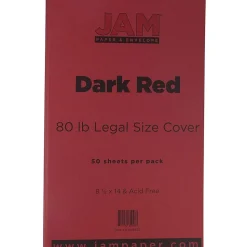 JAM Paper Card Stock<80 lb. Cardstock Paper, 8.5" x 14", Dark Red, 50 Sheets/Pack (64429525)