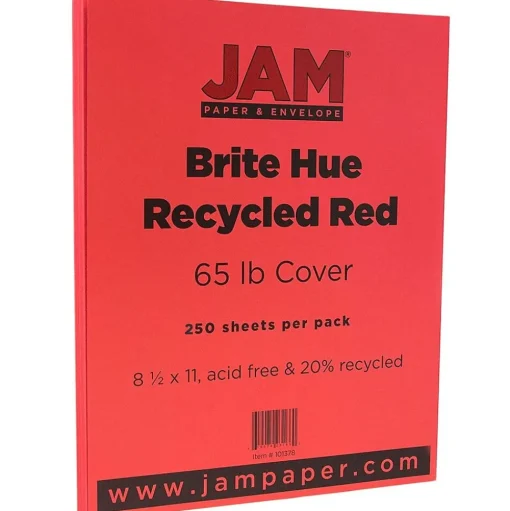 JAM Paper Card Stock<65 lb. Cardstock Paper, 8.5" x 11", Red, 250 Sheets/Ream (101378B)
