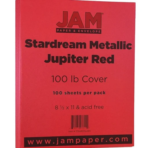 JAM Paper Card Stock<110 lb. Cardstock Paper, 8.5" x 11", Jupiter Red Stardream, 50 Sheets/Pack (173SD8511JU285)