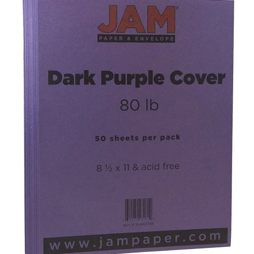 JAM Paper Card Stock<80 lb. Cardstock Paper, 8.5" x 11", Dark Purple, 50 Sheets/Pack (364412786)
