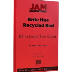 JAM Paper Card Stock<65 lb. Cardstock Paper, 8.5" x 14", Brite Hue Red, 50 Sheets/Pack (16730927)