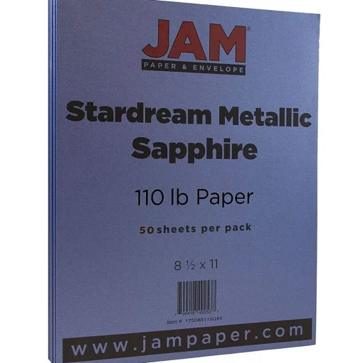 JAM Paper Card Stock<110 lb. Cardstock Paper, 8.5" x 11", Sapphire Blue Stardream, 50 Sheets/Pack (173SD8511SI285)