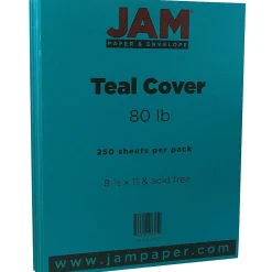 JAM Paper Card Stock<80 lb. Cardstock Paper, 8.5" x 11", Teal, 250 Sheets/Ream (1524384B)