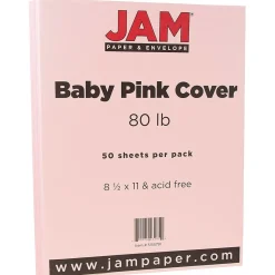 JAM Paper Card Stock<80 lb. Cardstock Paper, 8.5" x 11", Baby Pink, 50 Sheets/Pack (5155791)