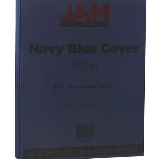JAM Paper Card Stock<80 lb. Cardstock Paper, 8.5" x 11", Navy Blue, 250 Sheets/Ream (LEBA242B)