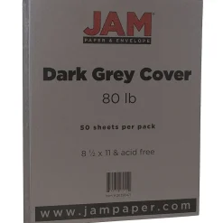 JAM Paper Card Stock<80 lb. Cardstock Paper, 8.5" x 11", Dark Gray, 50 Sheets/Pack (26396471)
