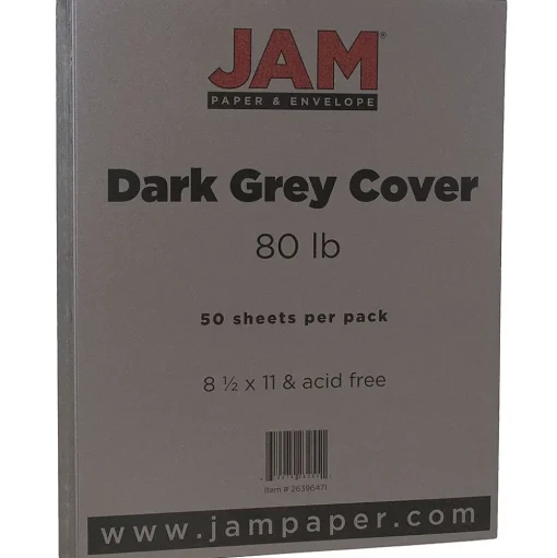 JAM Paper Card Stock<80 lb. Cardstock Paper, 8.5" x 11", Dark Gray, 50 Sheets/Pack (26396471)