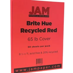 JAM Paper Card Stock<65 lb. Cardstock Paper, 8.5" x 11", Red, 50 Sheets/Pack (101378)