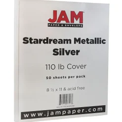 JAM Paper Card Stock<110 lb. Cardstock Paper, 8.5" x 11", Silver Stardream, 50 Sheets/Pack (181137)